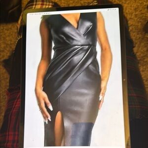 Black Faux Leather Wrap Dress. ASOS design. Size 4